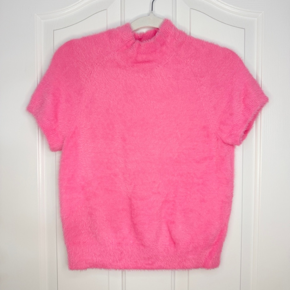 Maeve by Anthropologie Fuzzy Warm Pink Cowl Neck Short Sleeve Sweater